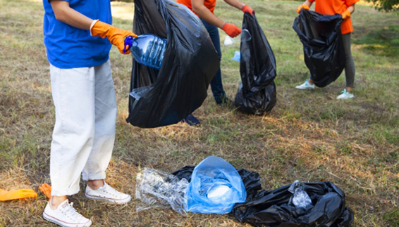 picking up trash